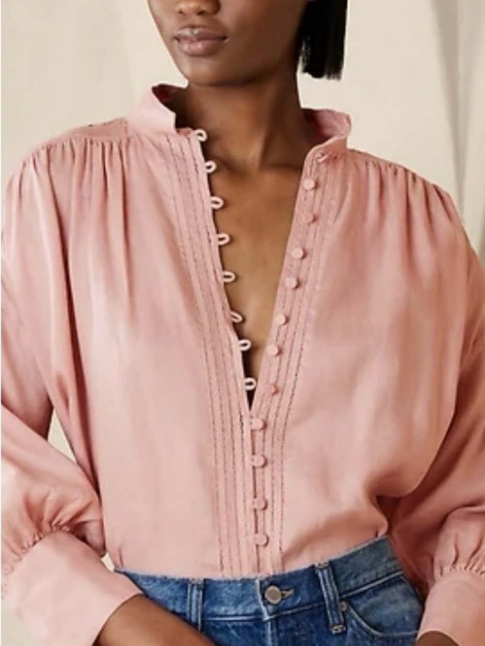 Linen Mira Banana Republic Pink Button-Front Pintuck Blouse